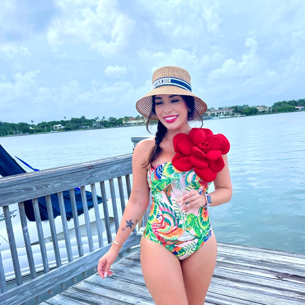 Red Flower Bodysuit / swim suit